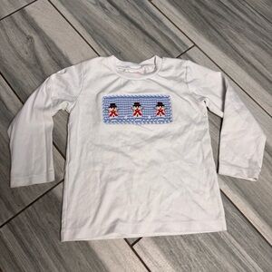 Kids Stitchy Fish White Snowman Christmas Smocked Long Sleeve Shirt Size 4T